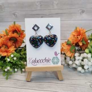 Polymer Clay Heart Earrings Mosaic