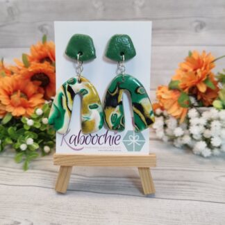 Polymer Clay Arch Earrings - Green Dart Frog