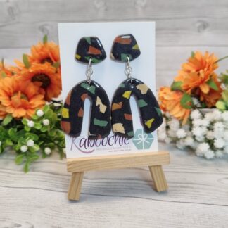 Polymer Clay Arch Earrings - Camo Terrazzo