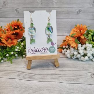Green Leafy Beaded Dangle Earrings