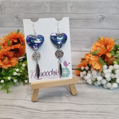Polymer Clay Heart Earrings Blue Dangles