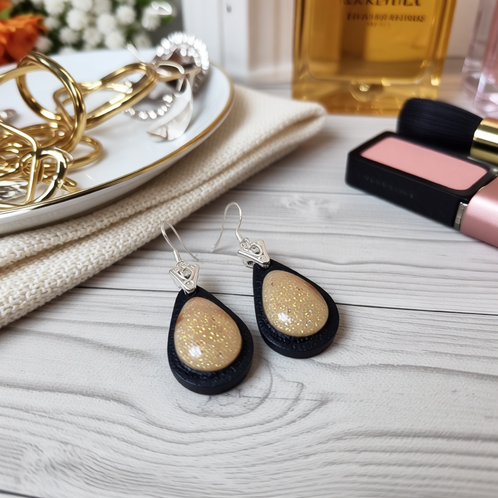 Comfortable Champagne Teardrop Design Polymer Clay Earrings