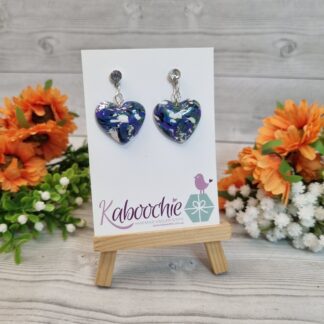 Polymer Clay Heart Earrings Blue