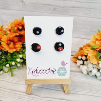 Polymer Clay Stud Earrings Black Dotty 2 Pack