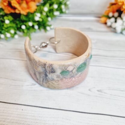 Hand Sculpted Polymer Clay Cuff Bracelet - Textured Jade - Image 3