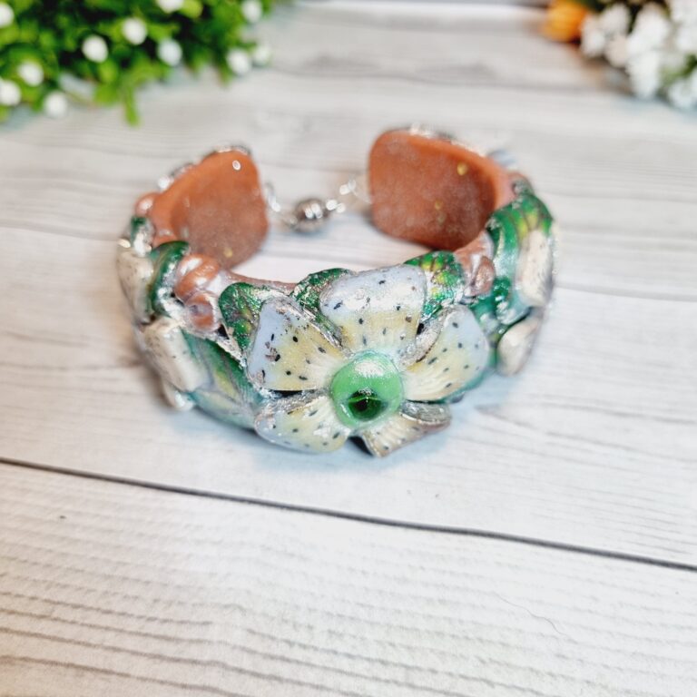 Hand Sculpted Polymer Clay Cuff Bracelet - Spring Bloom