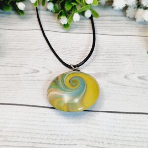 Polymer Clay Pendant - Green and Gold Swirl