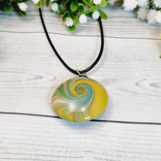 Polymer Clay Pendant - Green and Gold Swirl