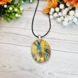 Polymer Clay Metal Bezel Pendant Necklace Rainbow Striations