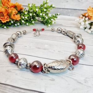 Beaded Choker Necklace - Red and Silver