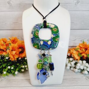 Statement Necklace Handmade From Polymer Clay - Winter Garden