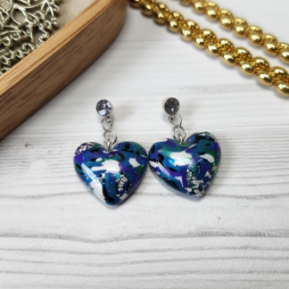 Artisanal Blue Heart Studs – Polymer Clay for Lightweight Comfort