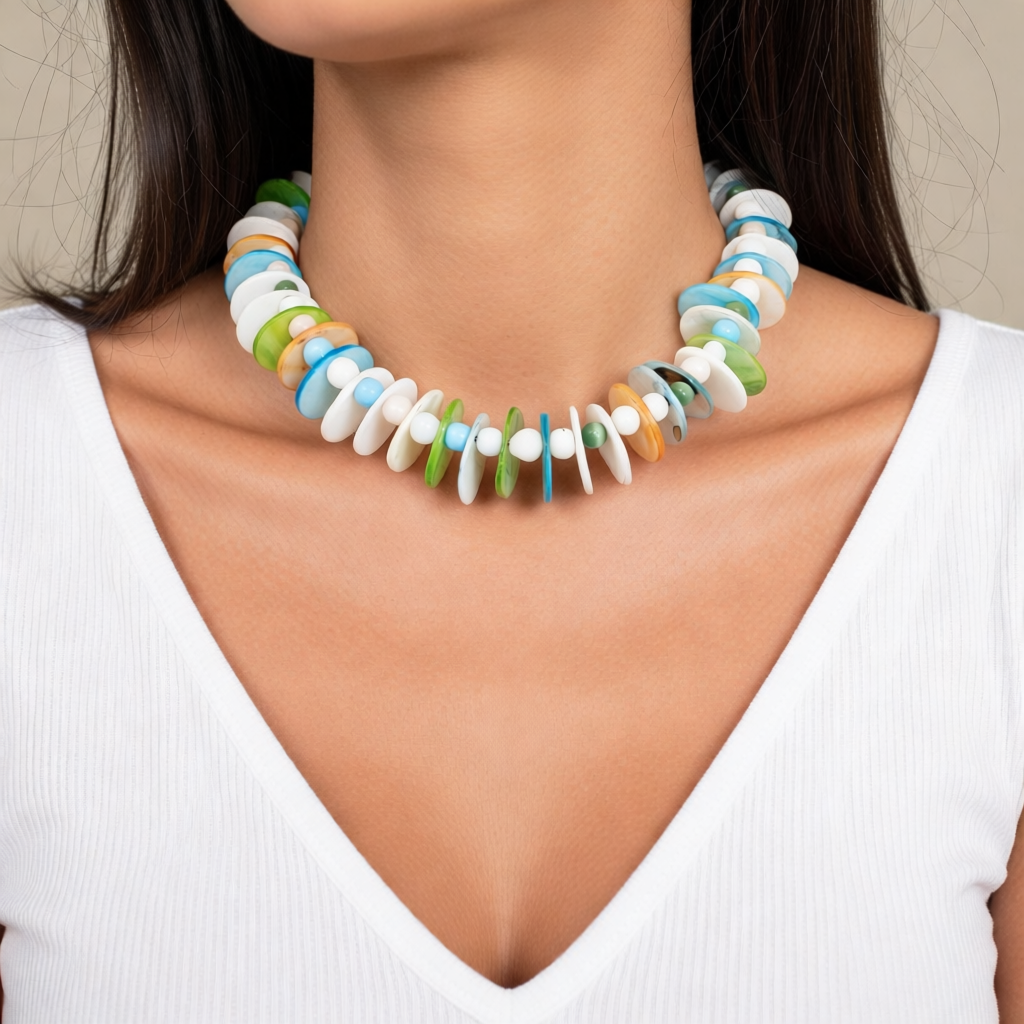 Beaded Choker Necklace With Shell Beads – Tide Dance