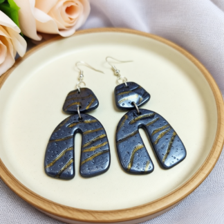 Beaten Metal Polymer Clay Arch Earrings for Modern Elegance