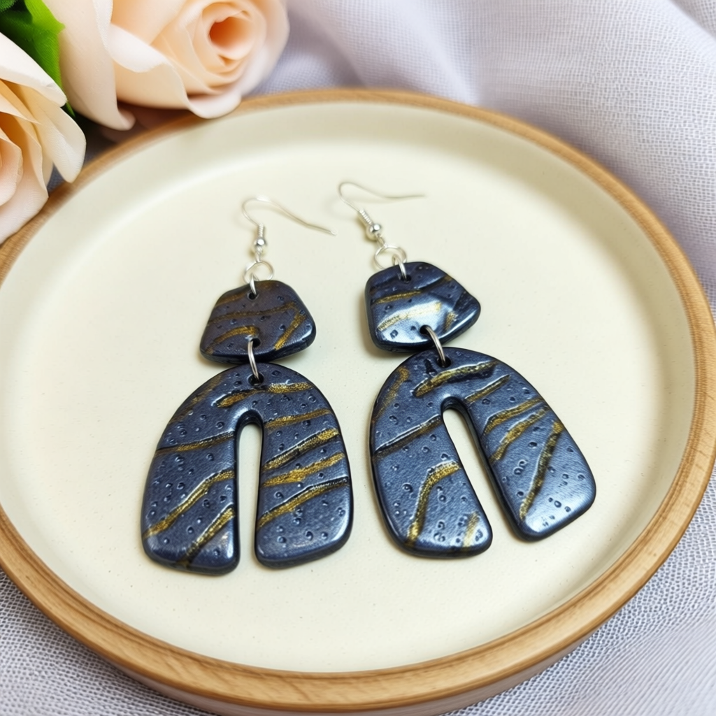 Beaten Metal Polymer Clay Arch Earrings for Modern Elegance