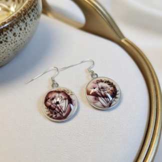 Delicate Swirled Polymer Clay Earrings in Silver Bezel – Coffee Lattee