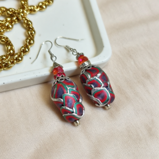 Distinct Pod Polymer Clay Earrings – Handcrafted Peacock Art