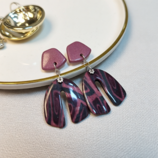 Elevate Style with Crushed Plum Polymer Clay Stud Arch Earrings