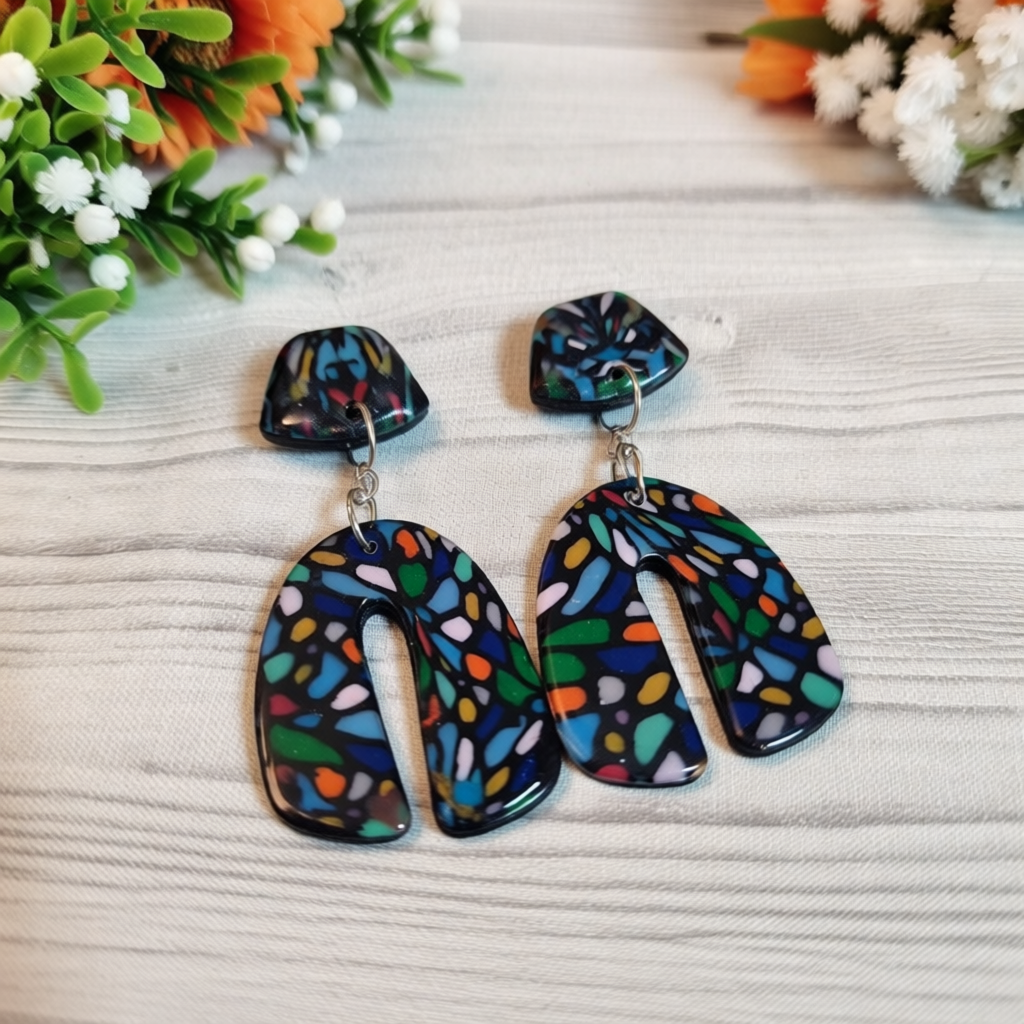 Elevate Style with Polymer Clay Arch Earrings – Vibrant Lead Light Design