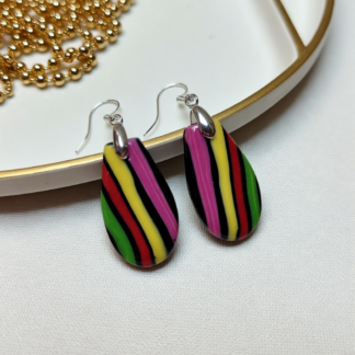 Elevate Style with Rainbow Candy Stripe Polymer Clay Earrings