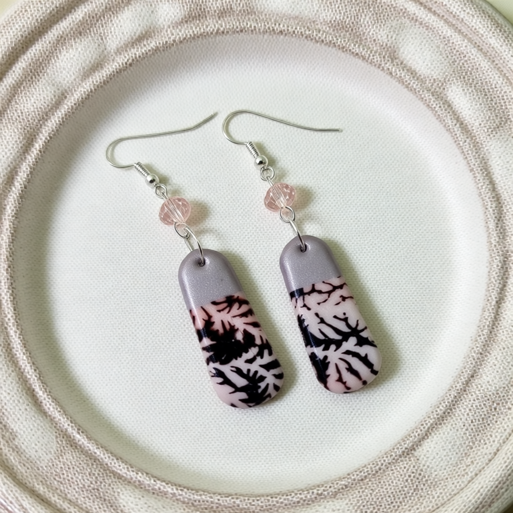 Elevate Your Style with Lilac Fractal Polymer Clay Earrings – Express Your Style