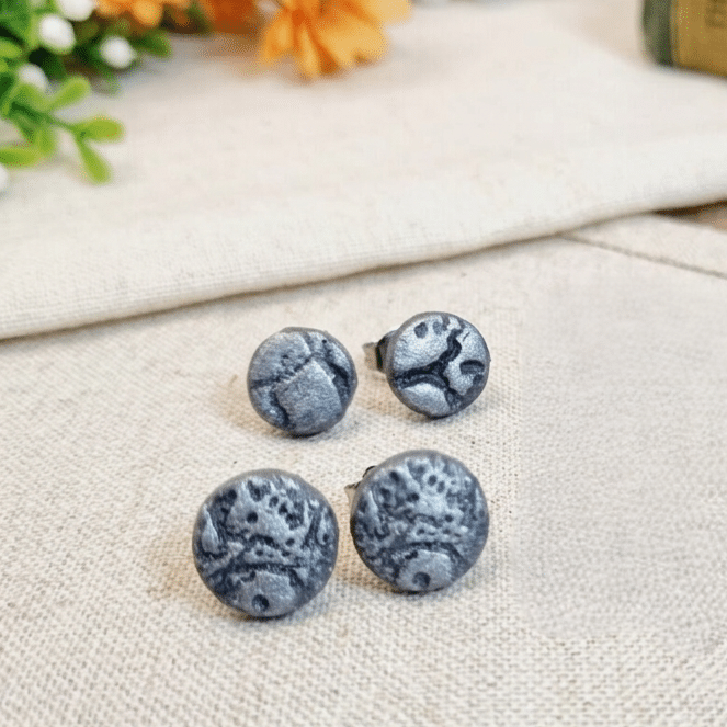 Embossed Polymer Clay Stud Earrings 2-Pack For Everyday Style