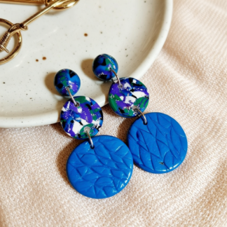 Enhance Style: Blue Polymer Clay Studs Trio with Distinct Designs