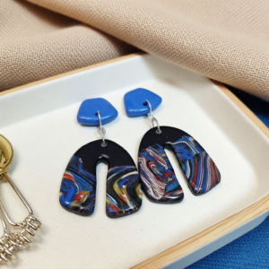 Express Unique Style with Starry Night Polymer Clay Arch Stud Earrings for Art Lovers’