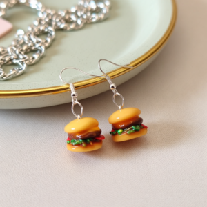 Hand Sculpted Miniature Food Hamburger Earrings – Made From Polymer Clay
