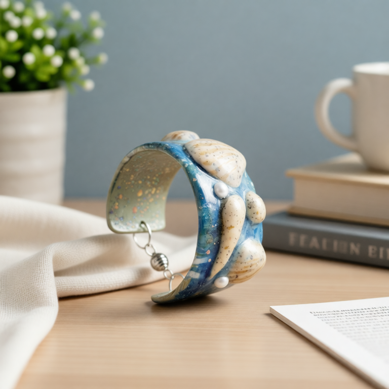Seashell Sculpted Polymer Clay Cuff
