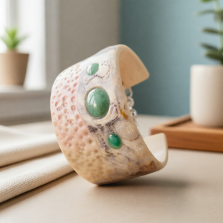 Hand Sculpted Polymer Clay Cuff Bracelet – Textured Jade