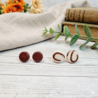Handcrafted 2 pairs of Coffee Swirl Polymer Clay Stud Earrings
