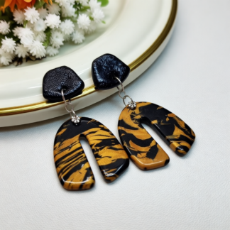 Lightweight Artisan Design – Made from Polymer Clay – Black and Gold Stud style