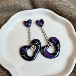 Lightweight Polymer Clay Heart Earrings – Resin Sealed for Lasting Charm
