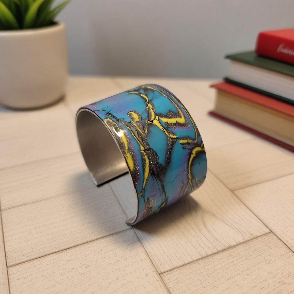 Metal Polymer Clay Cuff Bracelet Electric Dreams