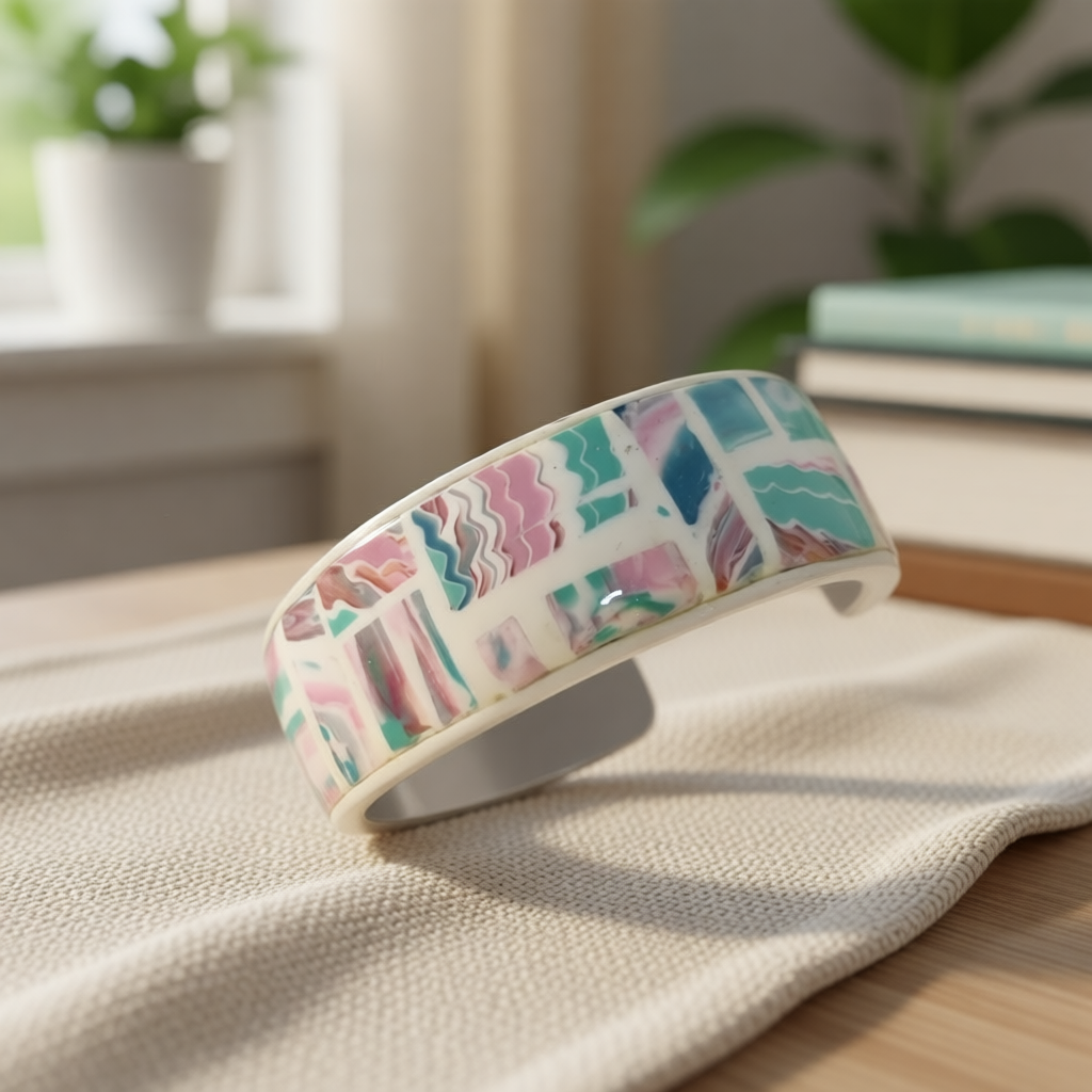 Metal Polymer Clay Cuff Bracelet Sweet Mosaic