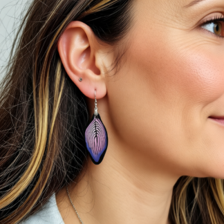 One-of-a-Kind Handcrafted Polymer Clay Purple Feather Style Earrings
