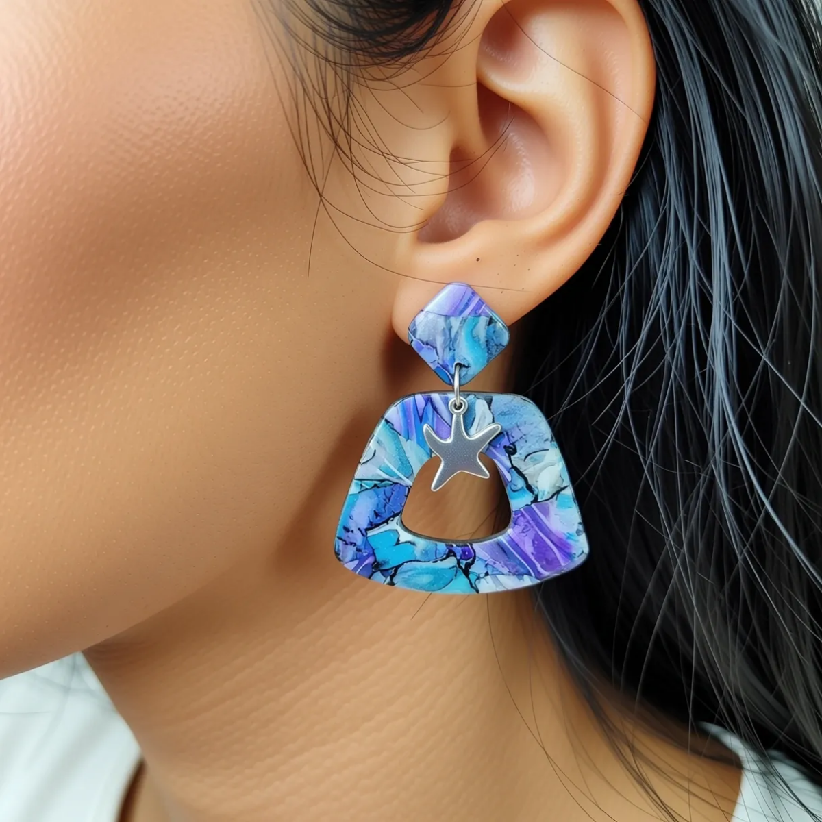 Polymer Clay Arch Earrings – Moonlit Reef Art – Handcrafted Art