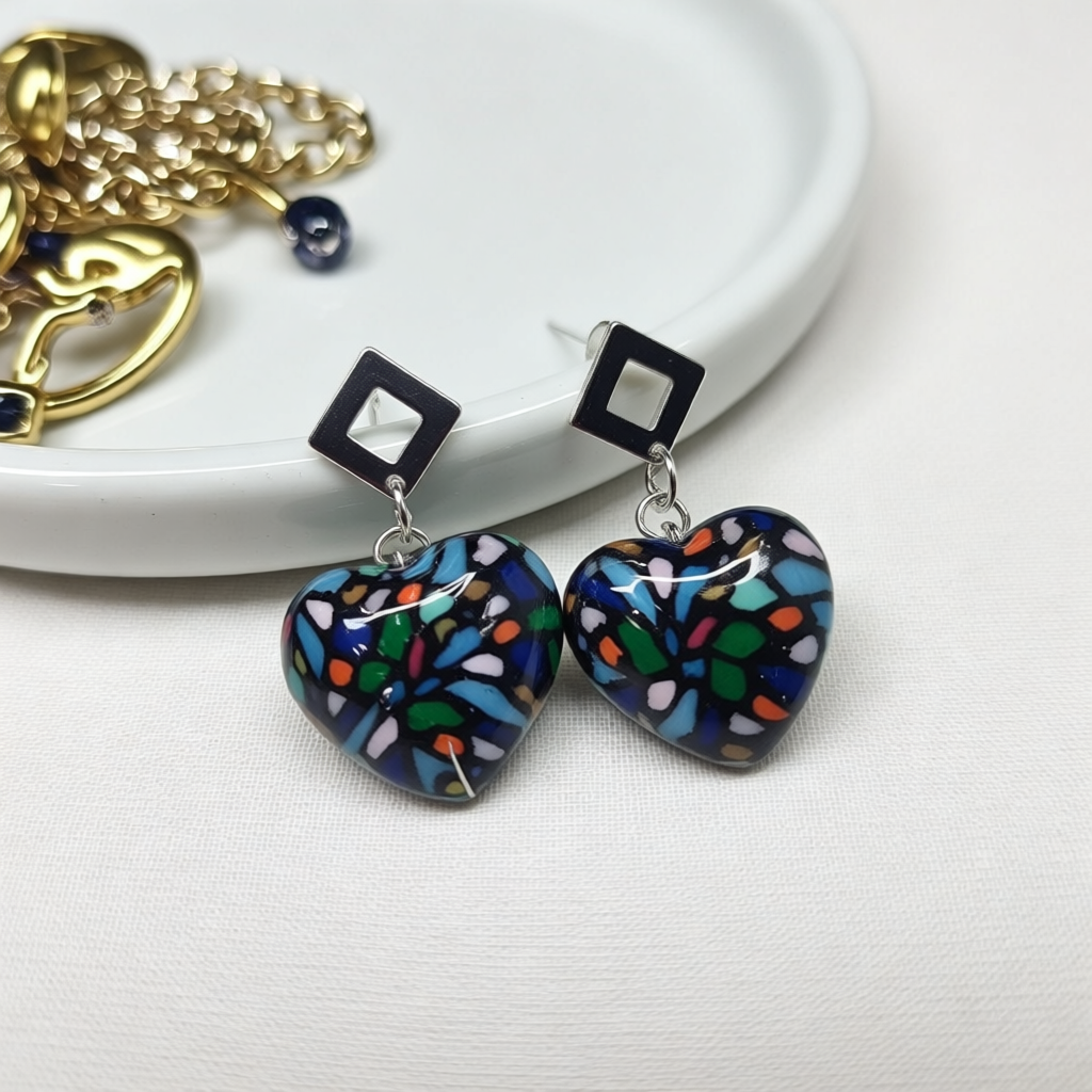 Polymer Clay Heart Mosaic Earrings for Unique Style