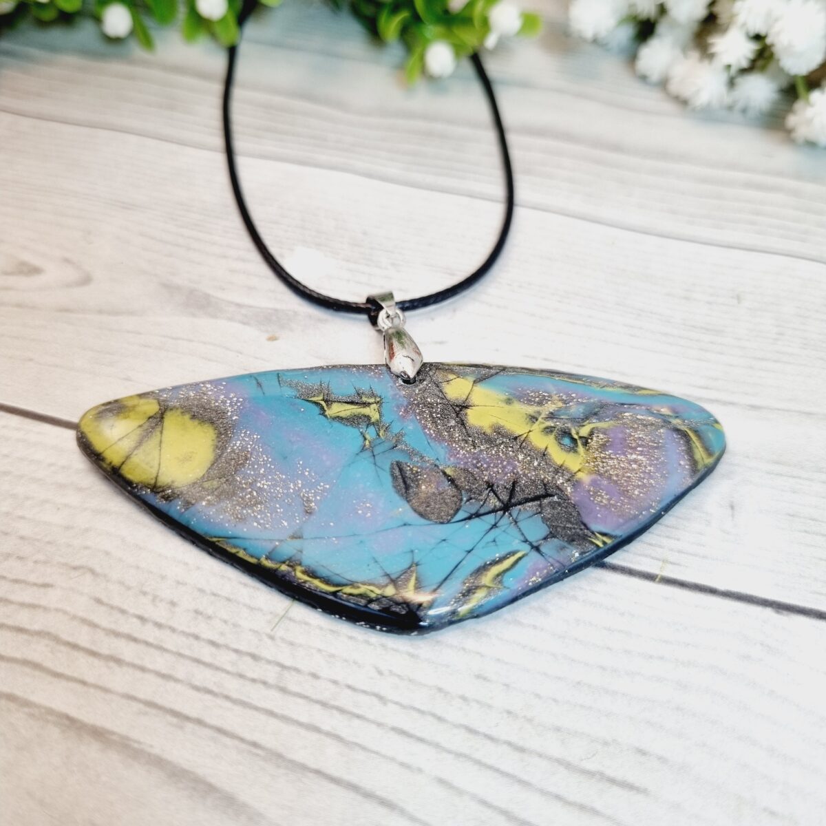 Abstract Fractures Polymer Clay Pendant Necklaces Blue Polymer Clay Pendant – Abstract Fractures
