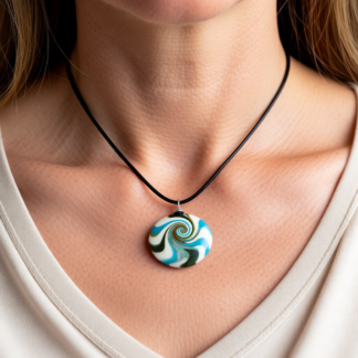 Polymer Clay Pendant – Blue Swirl