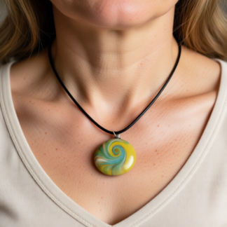 Polymer Clay Pendant – Green and Gold Swirl