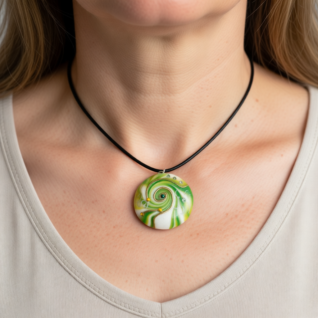 Polymer Clay Pendant – Green Swirl