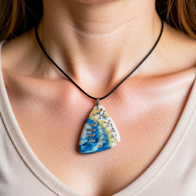 Urban Beach Polymer Clay Pendant Necklaces Blue Urban Beach Polymer Clay Pendant