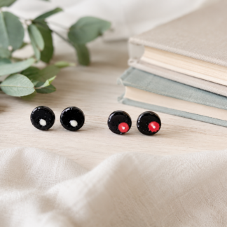 Polymer Clay Stud Earrings – Black Dotty 2 Pack