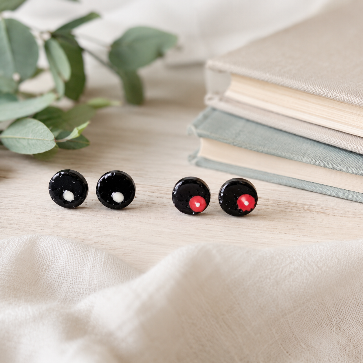 Polymer Clay Stud Earrings – Black Dotty 2 Pack