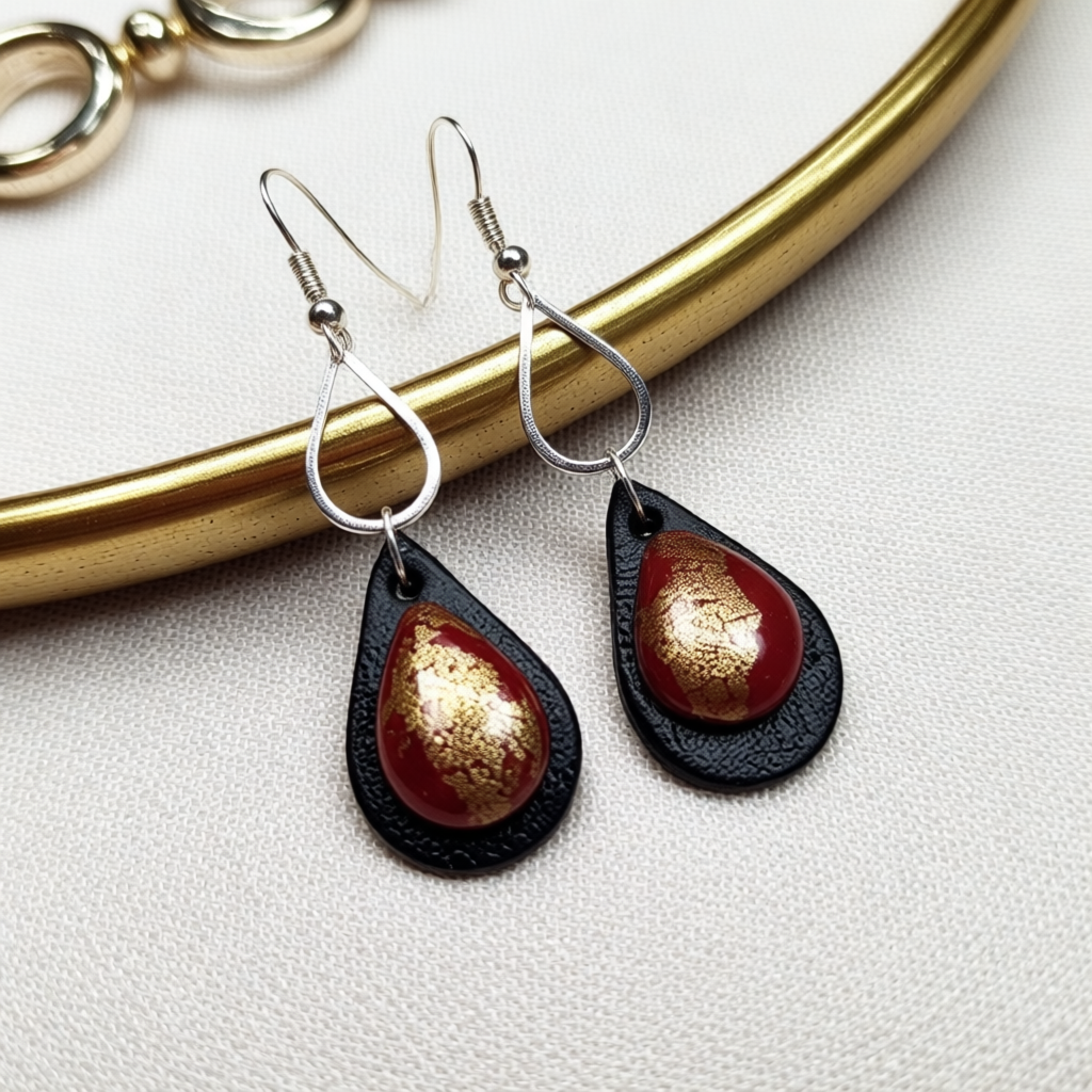 Red Crackled Design Polymer Clay Earrings for Distinctive Everyday Style