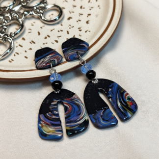 Starry Night Polymer Clay Arch Earrings – Handcrafted Unique Style