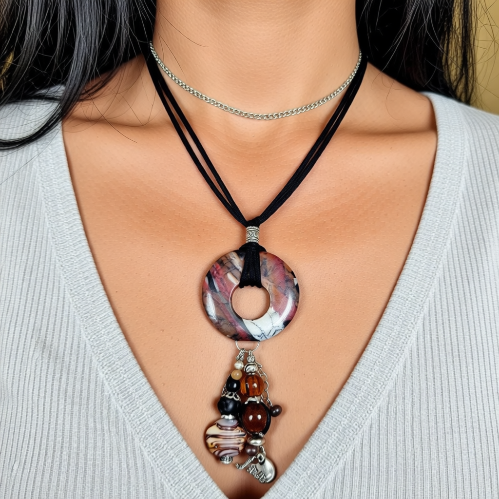 Statement Necklace Handmade From Polymer Clay – Obsidian Terrain