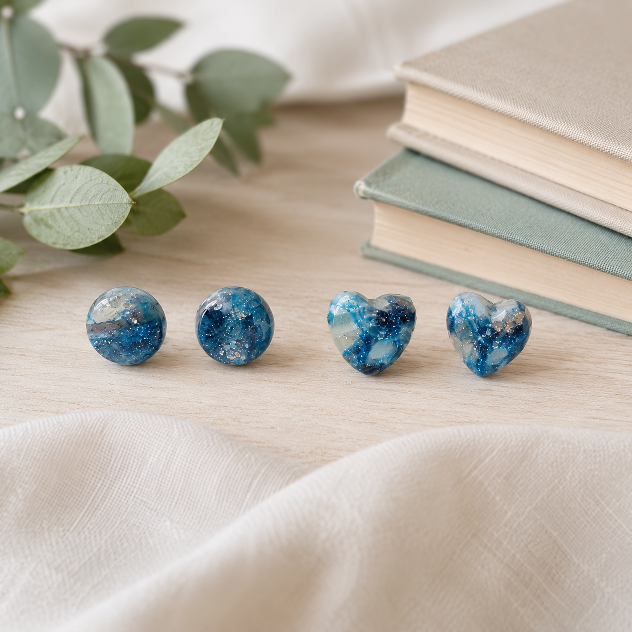 Understated Elegance: Blue Shimmer Polymer Clay Stud Earrings 2-Pack